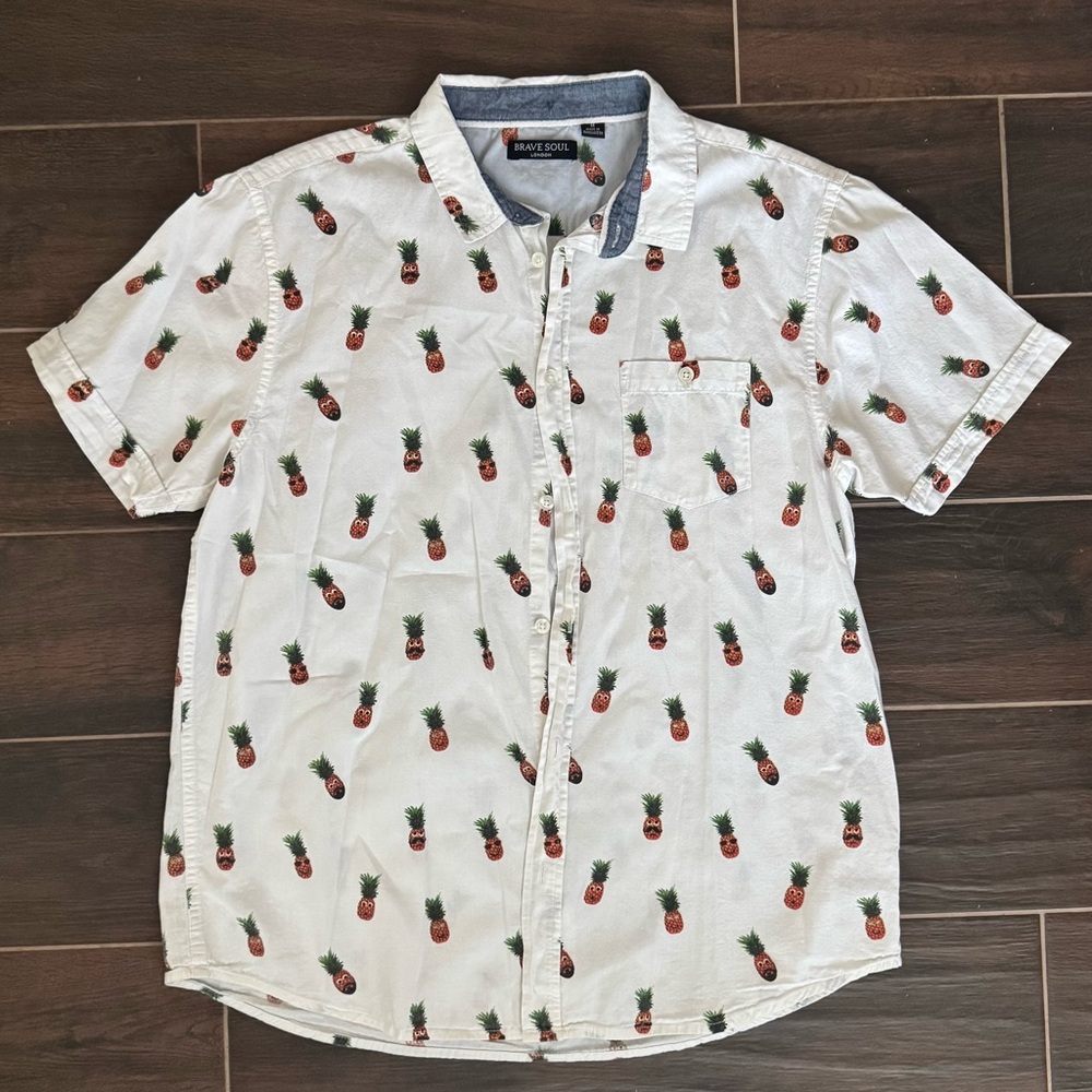 Brave Soul White Pineapple Print Shirt